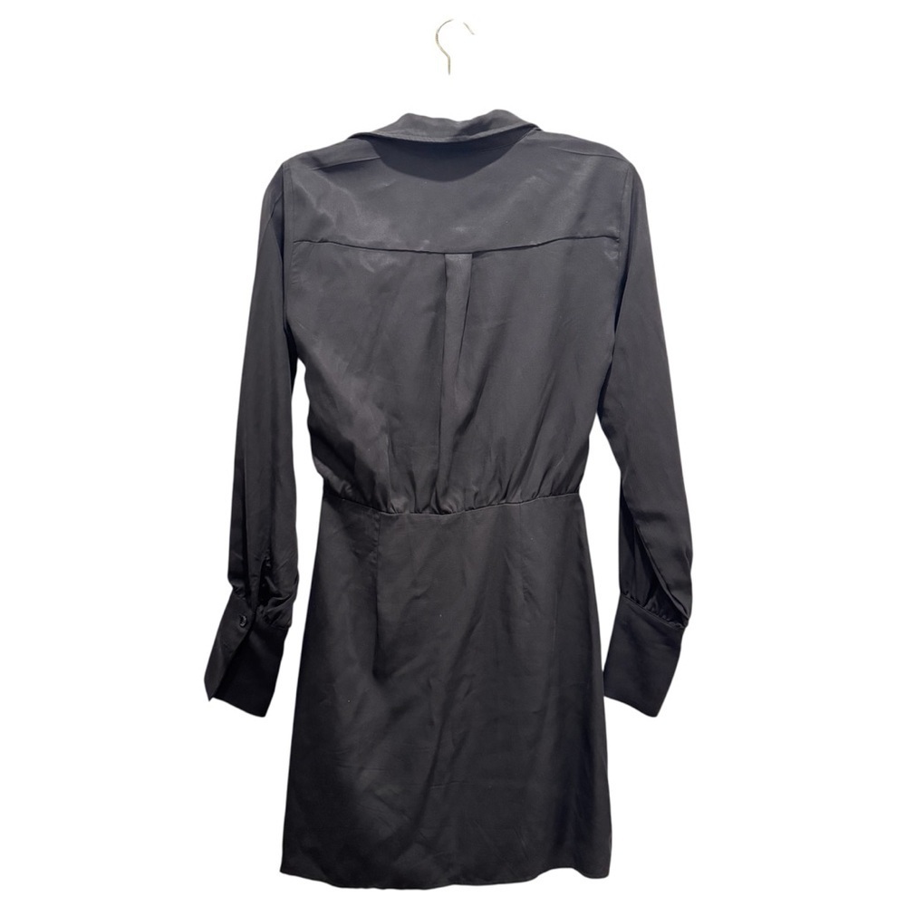 Aqua Collared Faux Wrap Mini Dress Long Sleeves Deep V-neck Ruched Black Size S - Picture 11 of 11